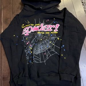 Unbranded Men’s Black Graphic Hoodie with Pink Logo & Star Detail
